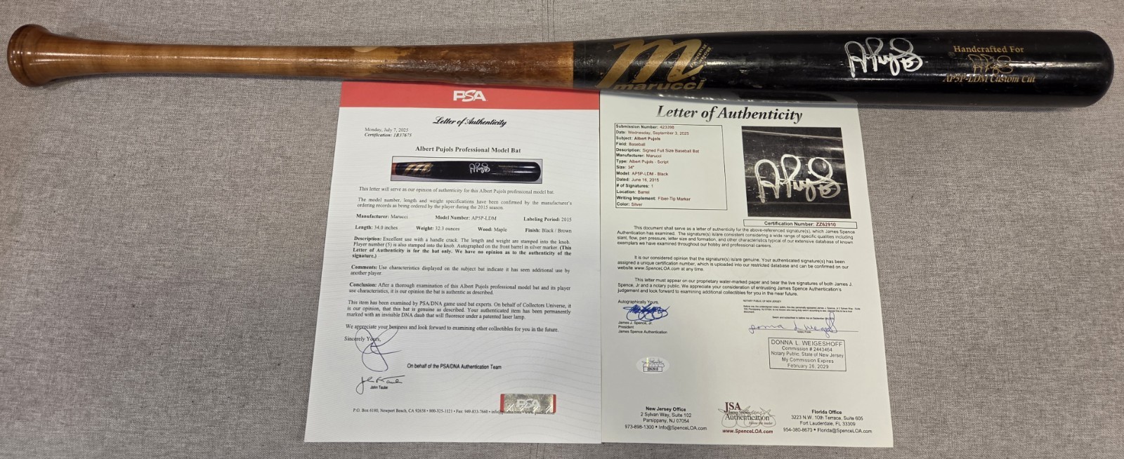 2016 Albert Pujols Signed Autographed Auto Game Used GU Marucci Bat PSA LOA JSA
