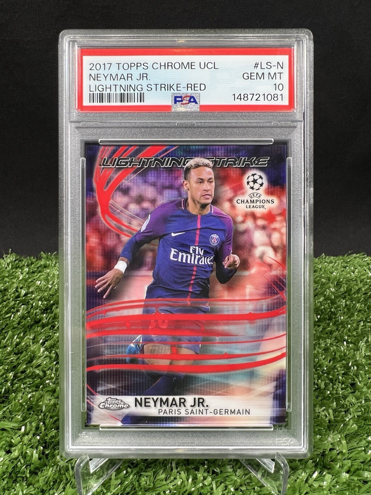 2017-18 Topps Chrome UCL Lightning Strike Neymar Jr Red Refractor PSA 10 (#3/10)