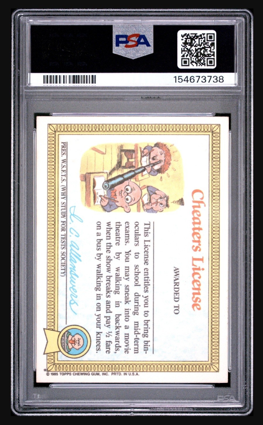 1985 Garbage Pail Kids Adam Bomb #8A PSA 8 NM-MT Series 1 OS1 view 2
