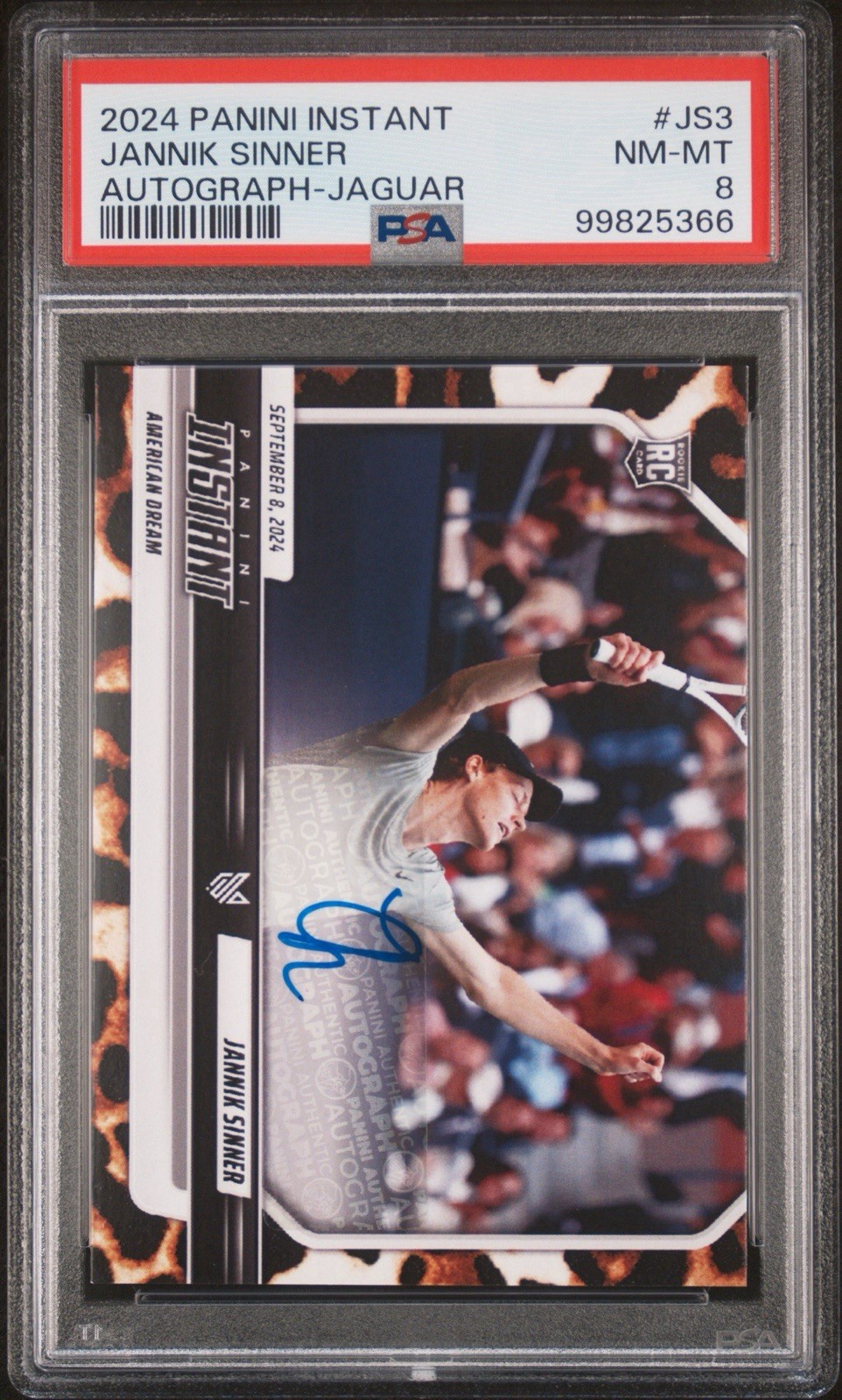2024 PANINI INSTANT JANNIK SINNER AUTO-JAGUAR JANNIK SINNER 3/10 PSA 8