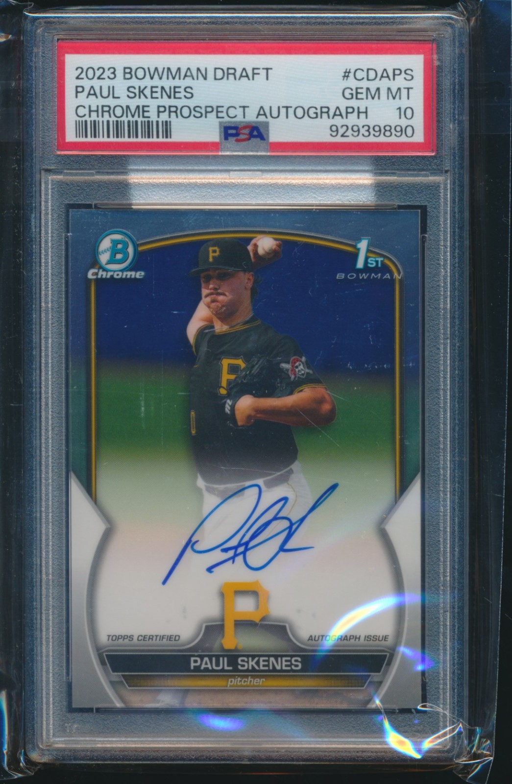 PSA 10 PAUL SKENES AUTO 1st 2023 Bowman Chrome Draft PIRATES Rookie RC GEM MINT