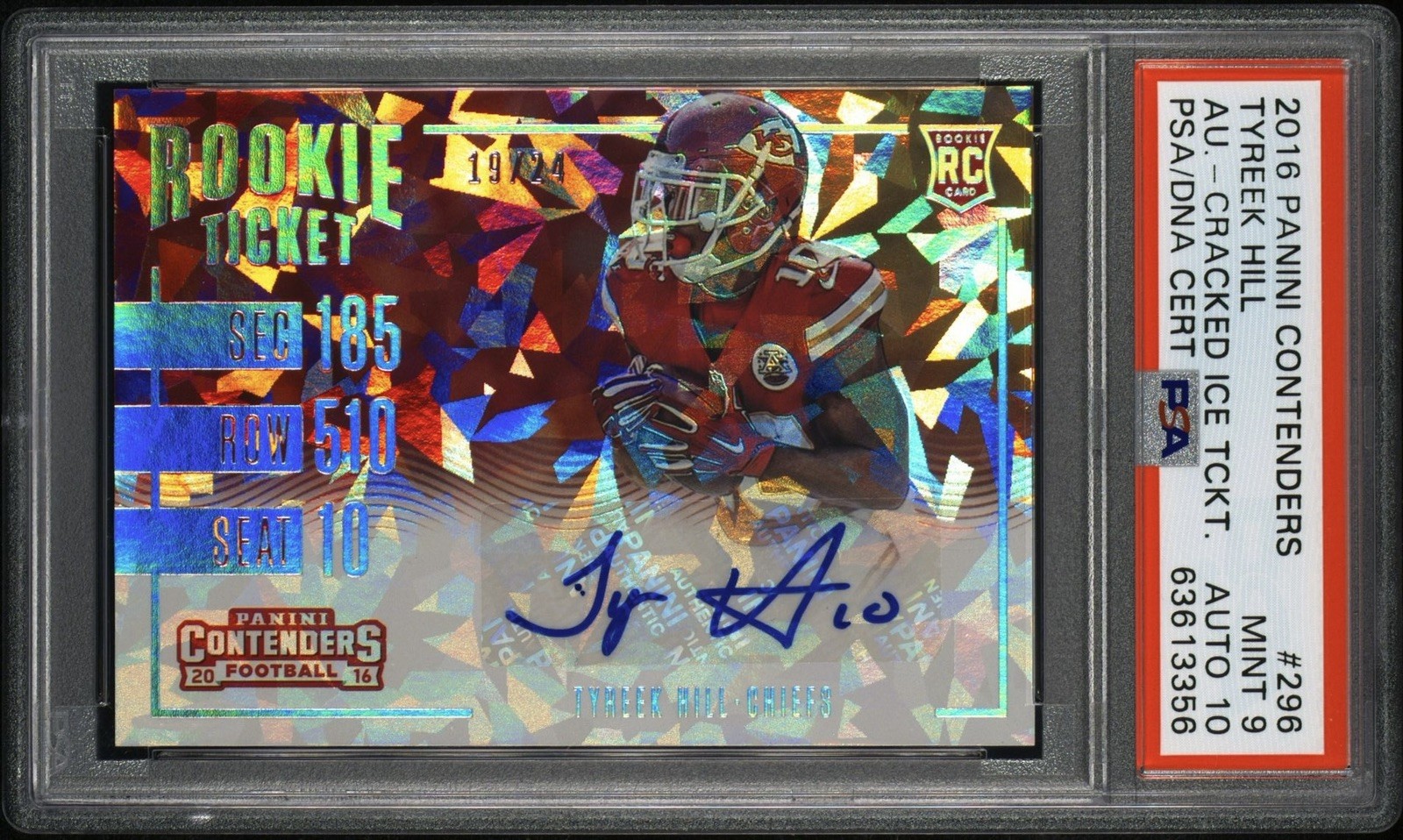 2016 Tyreek Hill Panini Contenders Rookie Ticket CRACKED ICE /24 PSA 9 Auto 10