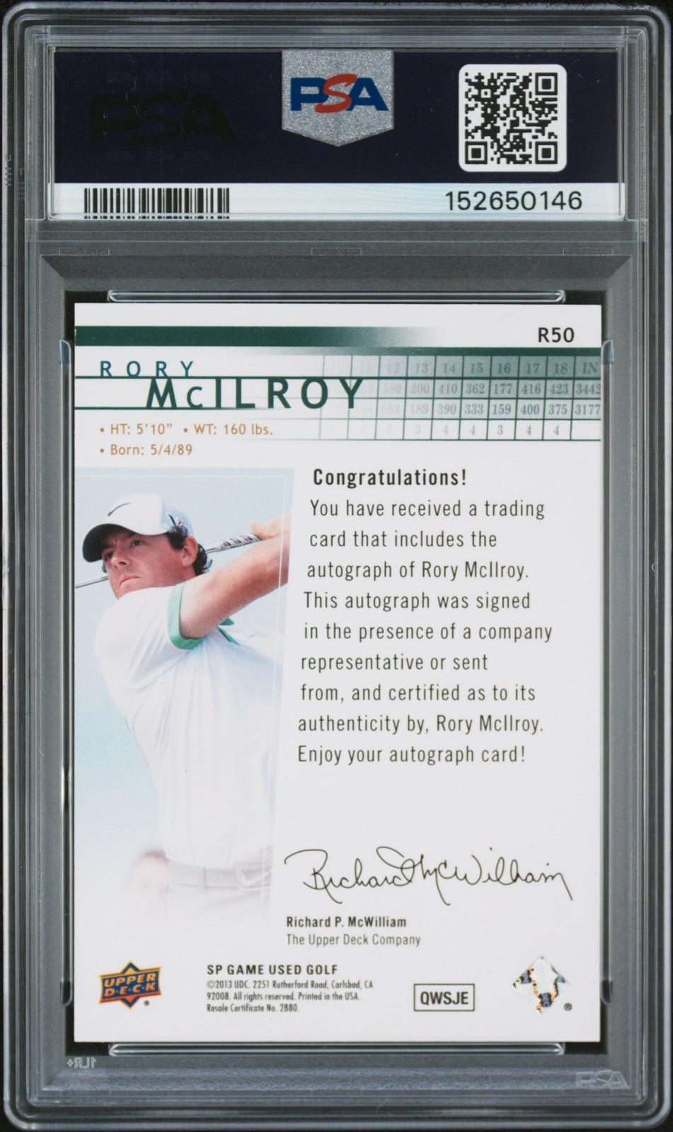 2014 SP GAME USED '01 UD RETRO #R50 RORY MCILROY 7/25 PSA AUTHENTIC AUTO 10 view 2