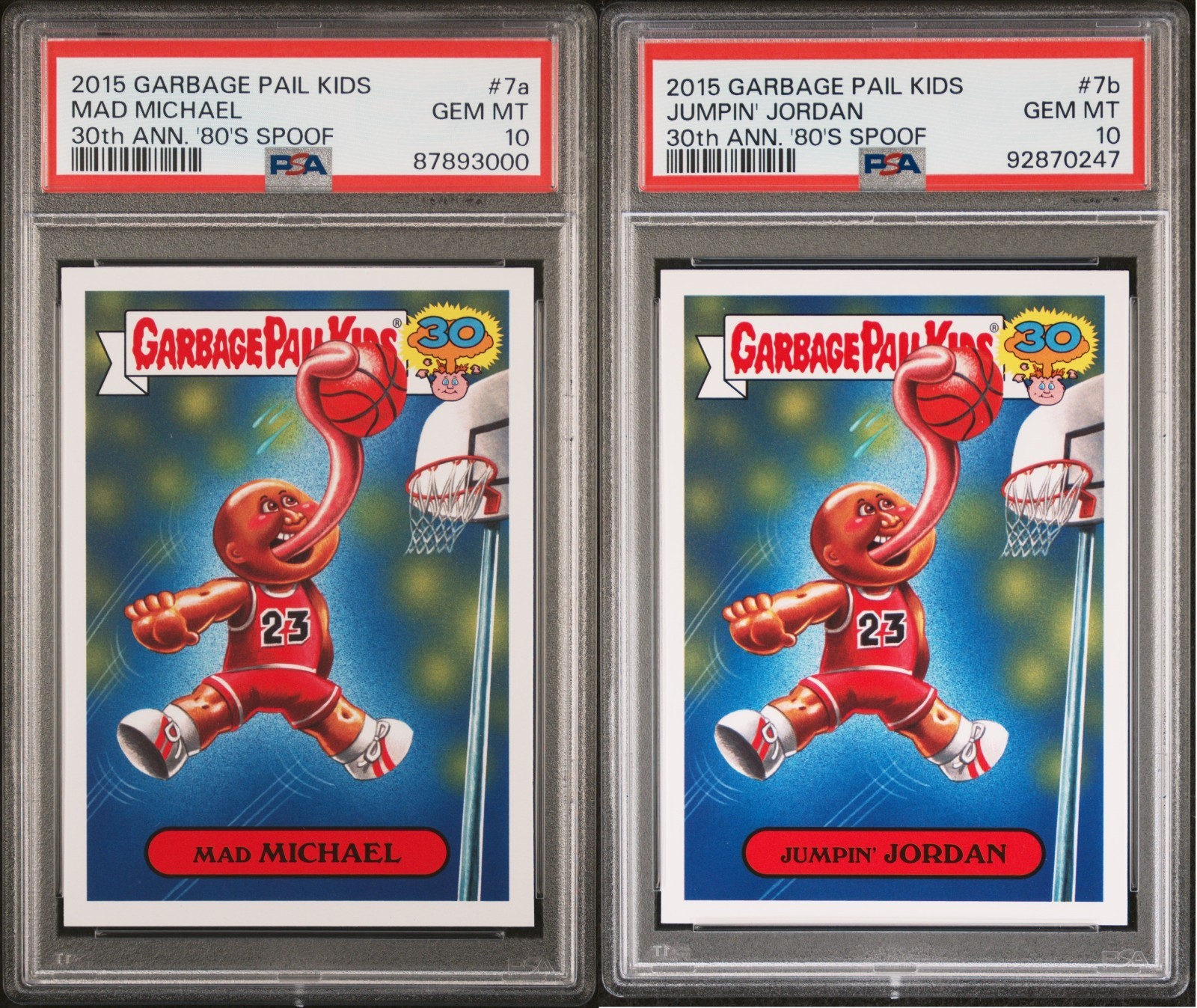 PSA 10 SET- Garbage Pail Kids 30th Anniversary 7a Mad Michael & 7b Jumpin Jordan