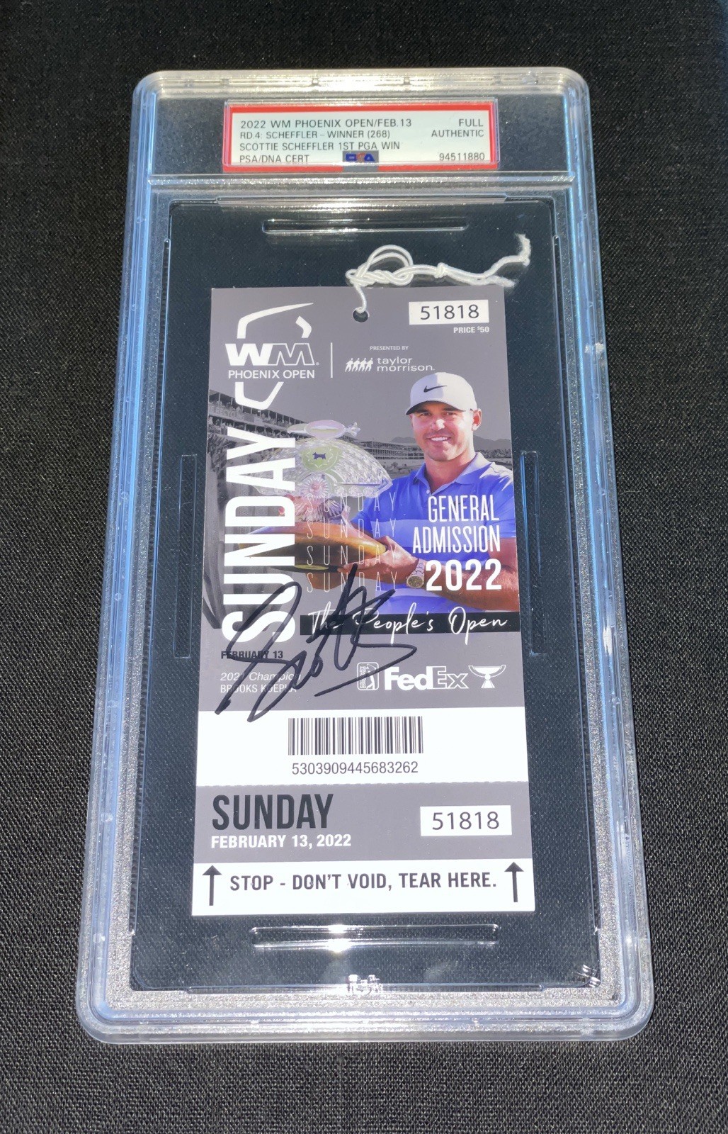 Scottie Scheffler Signed 2022 WM Phoenix Open Sunday Ticket PSA Slab 1st PGA Win