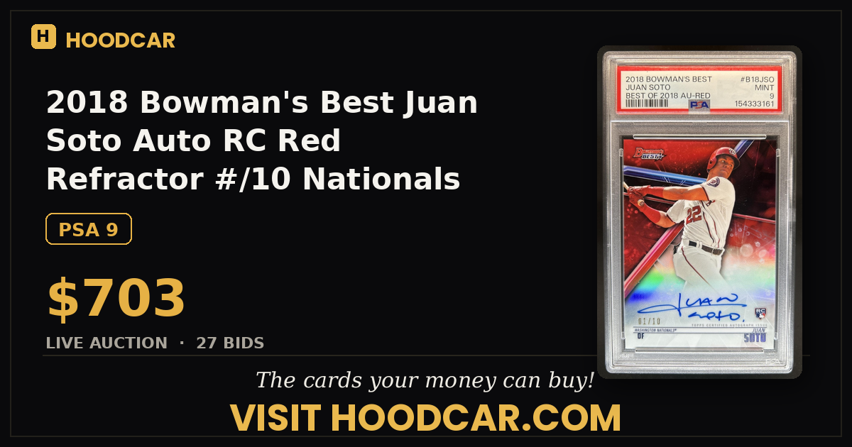 2018 Bowman's Best Juan Soto Auto RC Red Refractor #/10 Nationals PSA 9