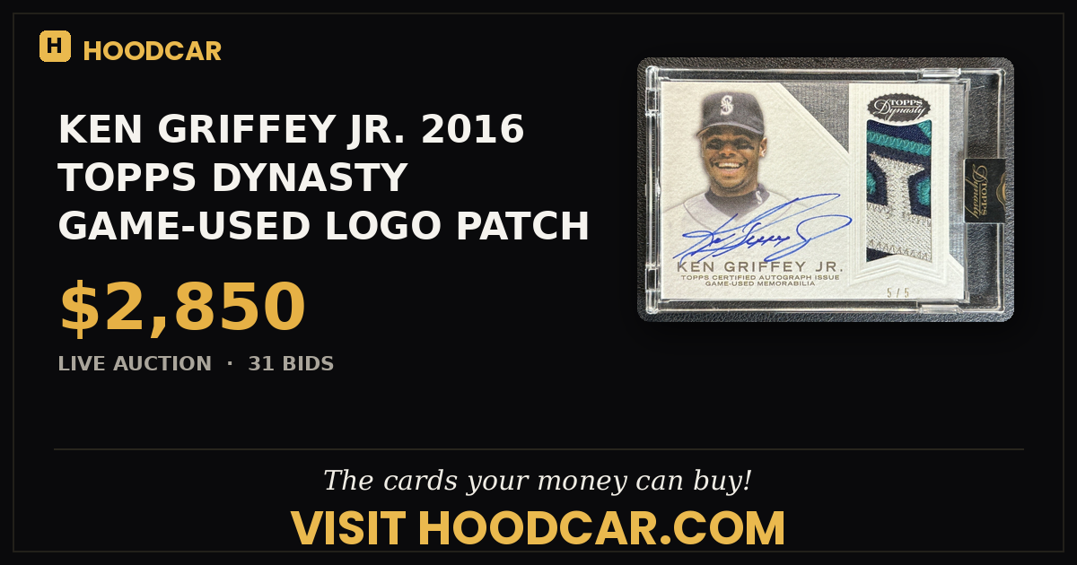 KEN GRIFFEY JR. 2016 TOPPS DYNASTY GAME-USED LOGO PATCH AUTO SILVER 5/5 MARINERS