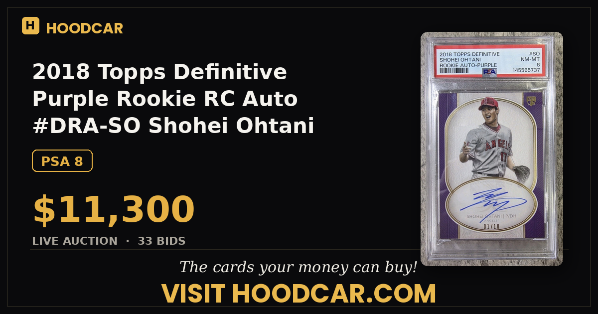 2018 Topps Definitive Purple Rookie RC Auto #DRA-SO Shohei Ohtani ❗1/10 ❗PSA 8🔥