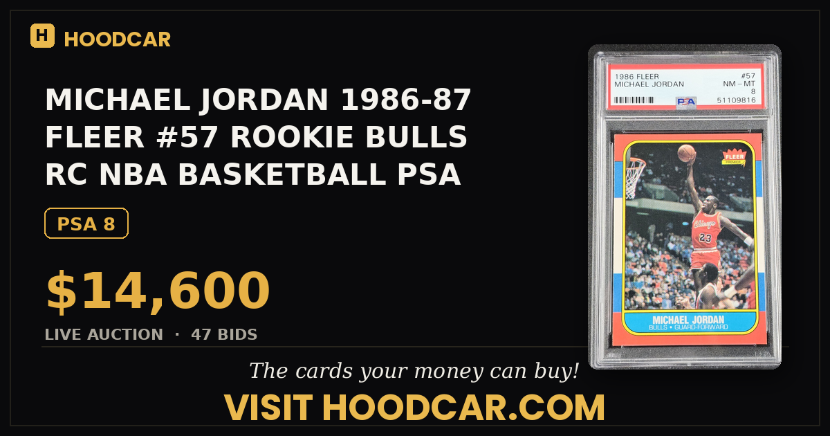 MICHAEL JORDAN 1986-87 FLEER #57 ROOKIE BULLS RC NBA BASKETBALL PSA 8