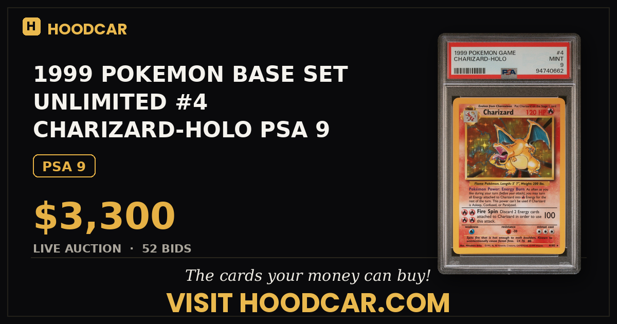 1999 POKEMON BASE SET UNLIMITED #4 CHARIZARD-HOLO PSA 9