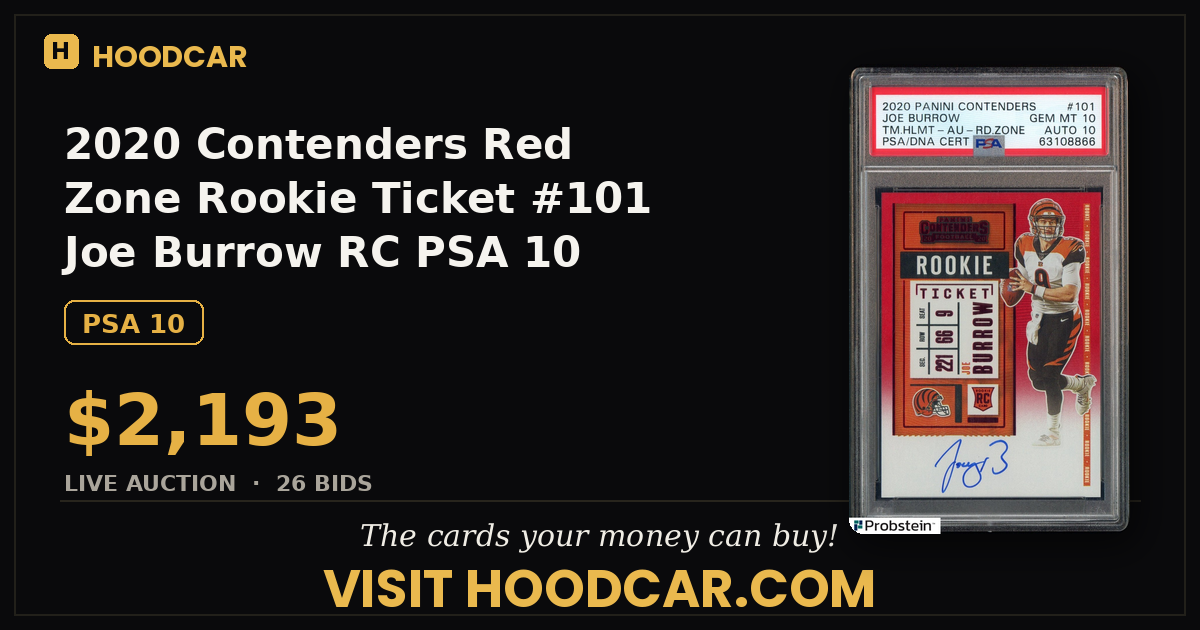 2020 Contenders Red Zone Rookie Ticket #101 Joe Burrow RC PSA 10 PSA/DNA 10 AUTO