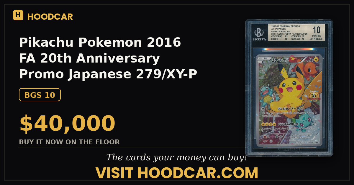 Pikachu Pokemon 2016 FA 20th Anniversary Promo Japanese 279/XY-P PRISTINE BGS 10