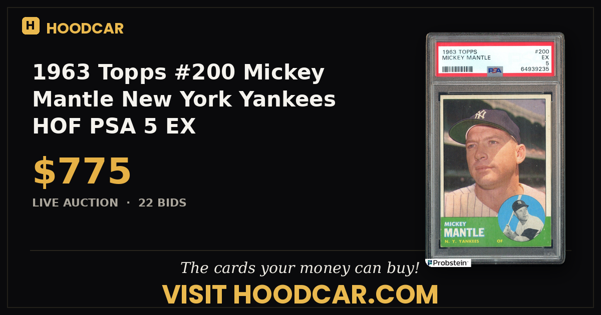 1963 Topps #200 Mickey Mantle New York Yankees HOF PSA 5 EX